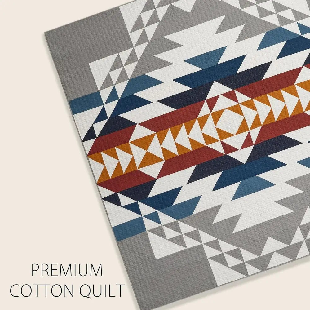 Cotton Lightweight Quilted Coverlet Set with 2 Shams, 110x96 inches, Blue Grey Multicolor, Washable Rustic Decor
