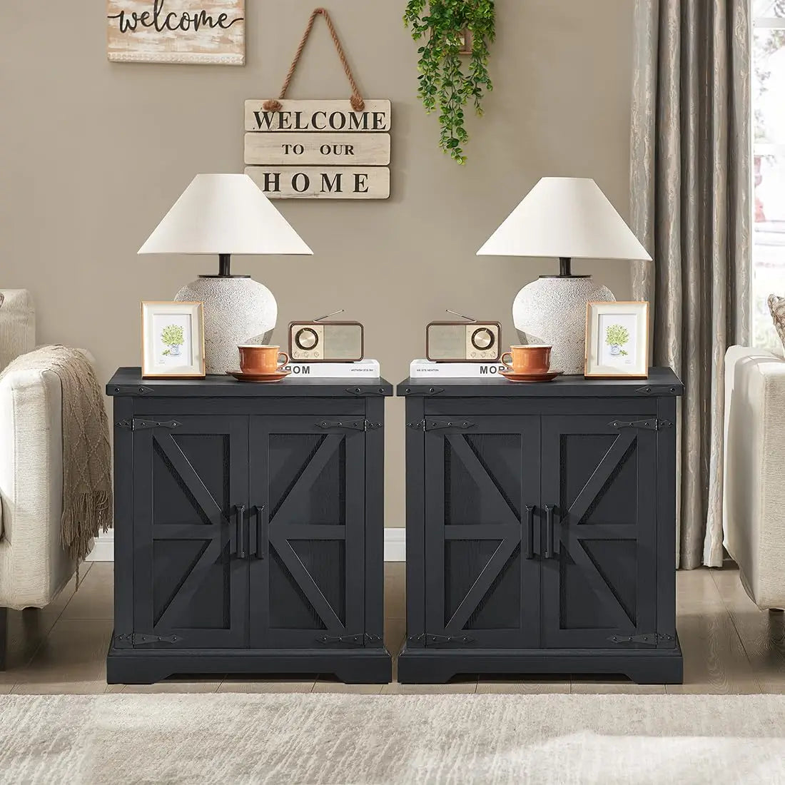 XIAOLANG Farmhouse End Table With Charging Station Set Of 2
