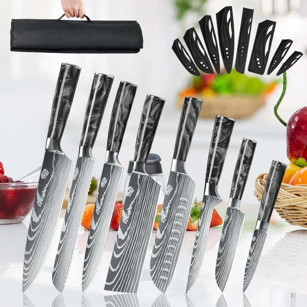 MDHAND 8 Piece Knife Set With Sharpener And Roll Bag