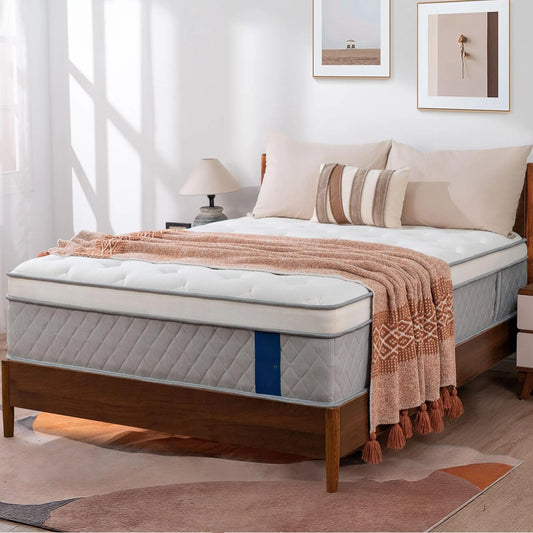 12 Inch Medium Mattress, Hybrid Cooling Gel Memory Memory Foam and Pocket Springs Bed,  Back Support Pressure Relief Breathable