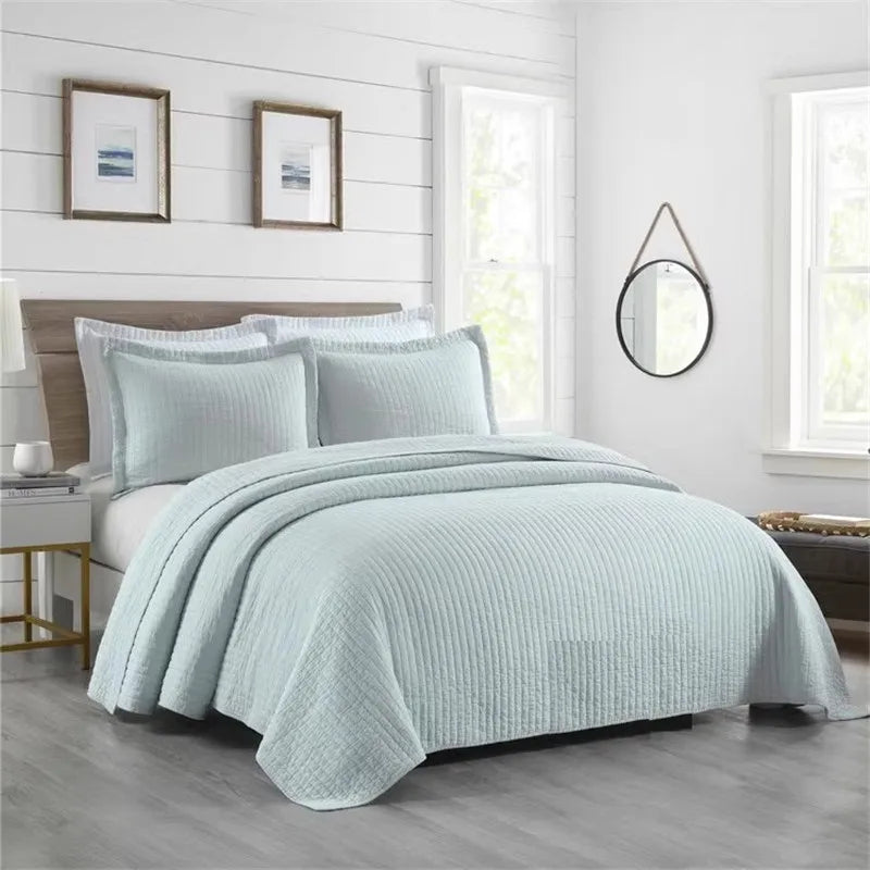 Striped Bedspread on the Bed Cotton Quilt Set Reversible Padded Bed Cover Queen King Size Quilted Blanket Throw Mattress Topper