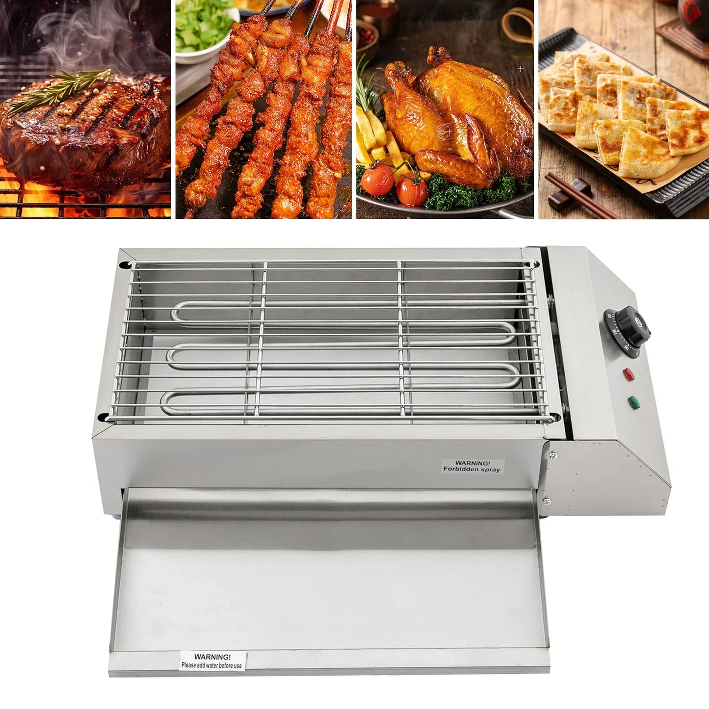 Portable Electric Grill Oven 1.5KW Heat Control 110V Countertop BBQ for Indoor Outdoor Cooking