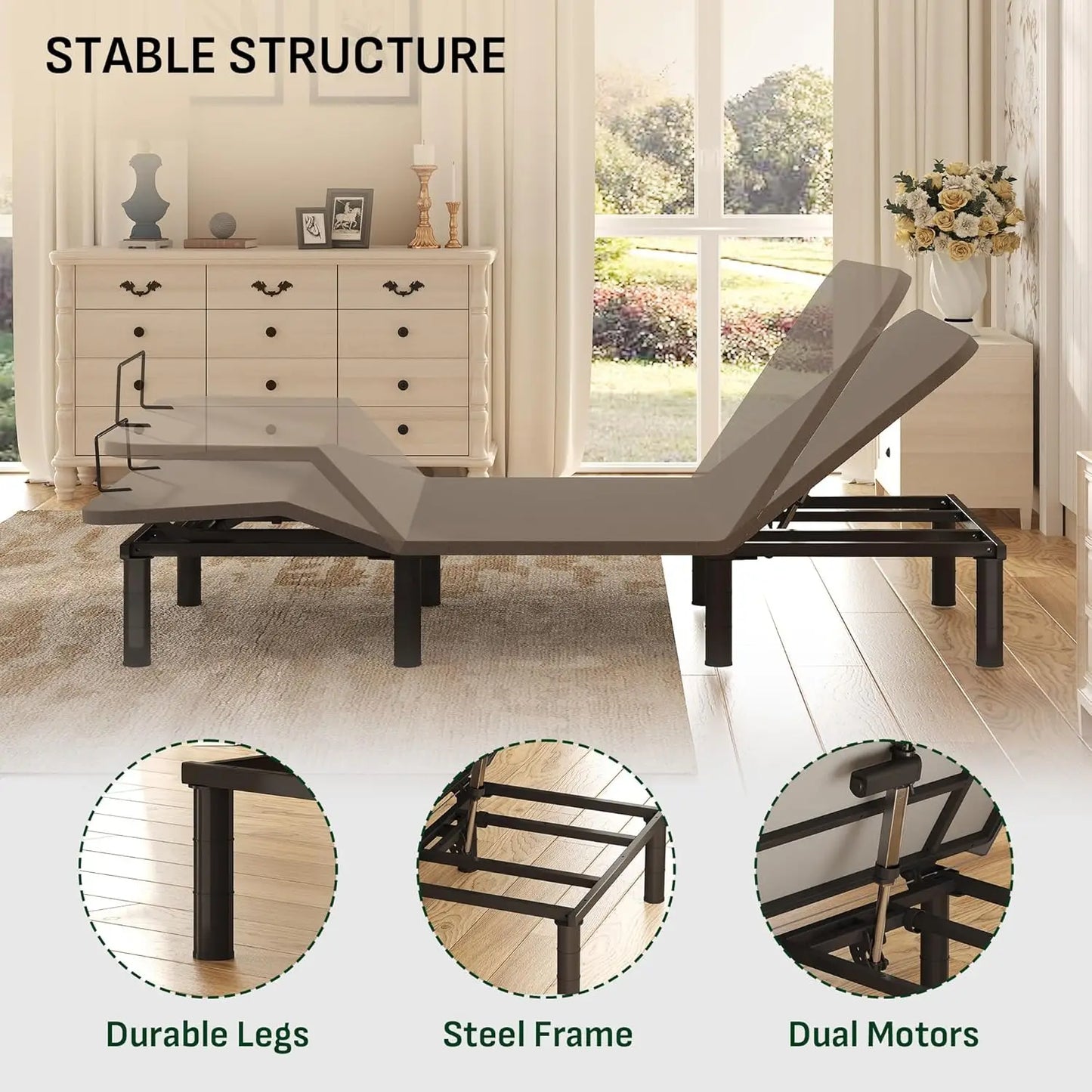Adjustable Queen Bed Frame w/Dual Motor Remote, 6" Gel Memory Foam Mattress, Head & Foot Incline, Customized