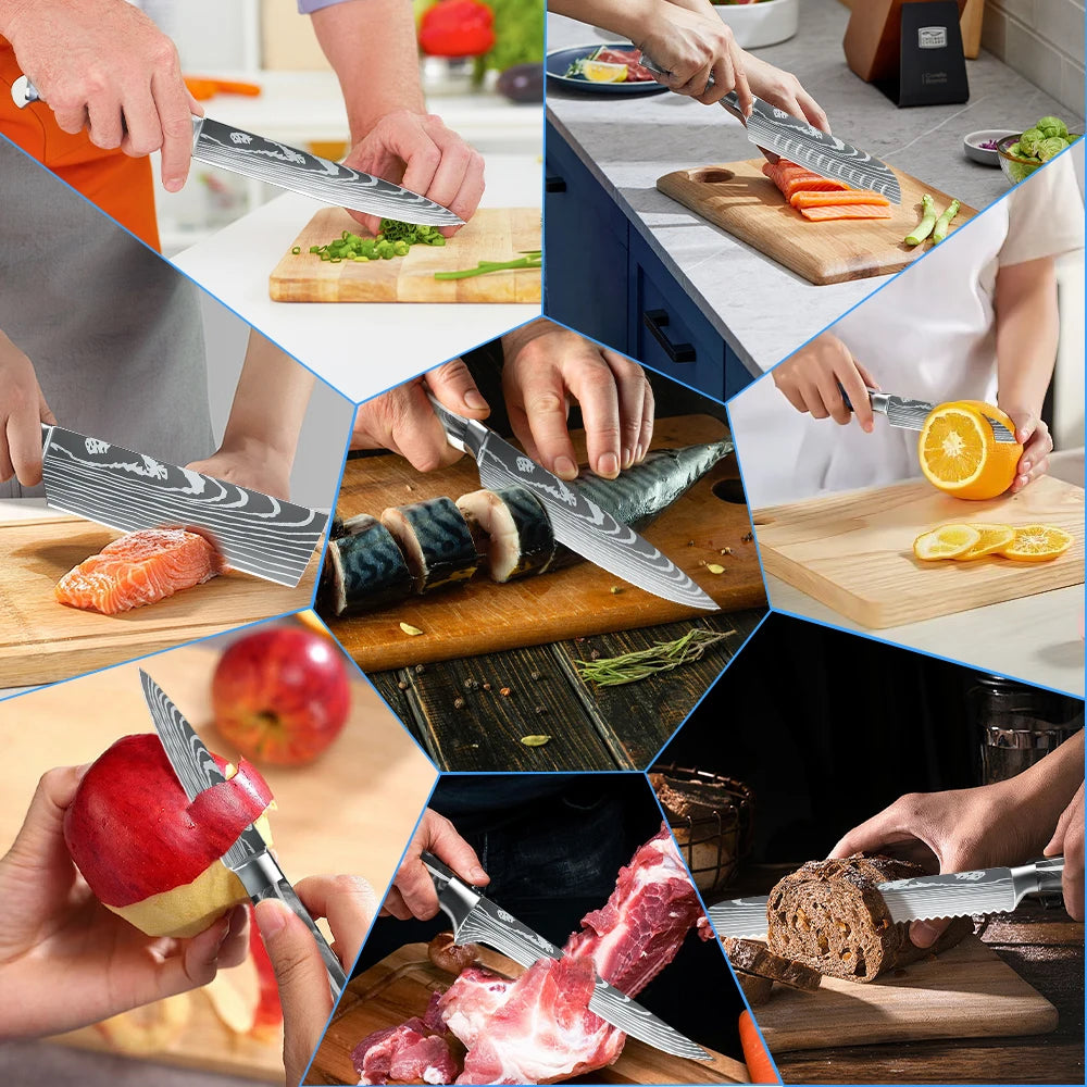 MDHAND 8 Piece Knife Set With Sharpener And Roll Bag