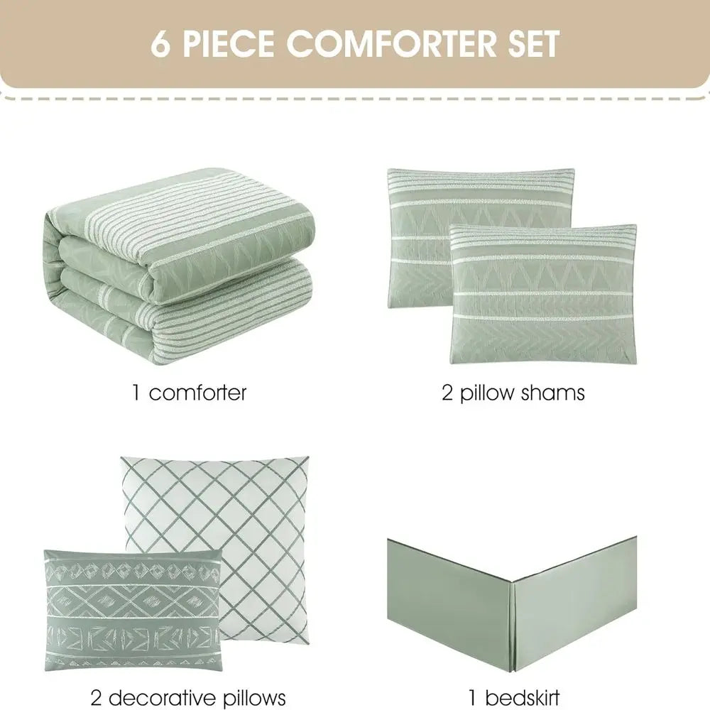 Geometric 6 Piece King Comforter Set With Bedskirt Pillows Shams