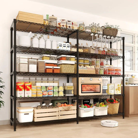 70" W Storage Shelves Metal Shelving Unit Heavy Duty Wire Shelving 5-Tier L-Shaped Storage Rack for Pantry Kitchen Corner