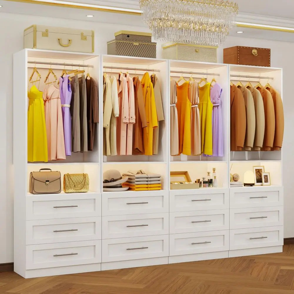 System Set of 4, 8FT21FT Closet System with 12 Drawers amp 8 Hanging Rods Adjustable, Walk in Closet Organizer System Wood with