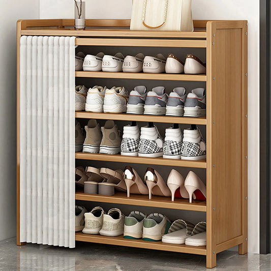 Wooden 6-Tier Shoes Cabinet Organizer With Gauze Curtain